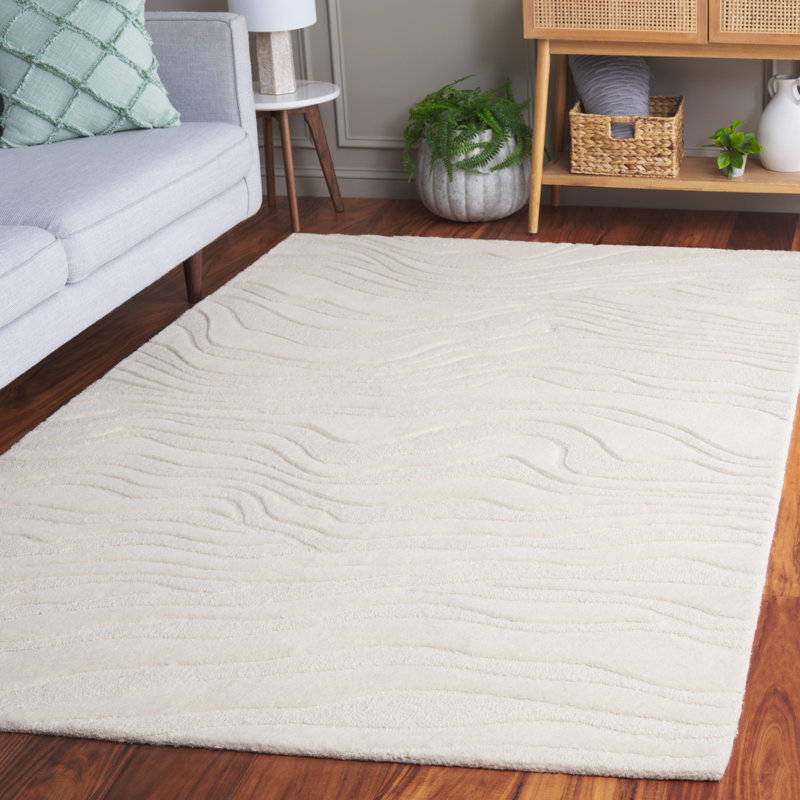 Tapis ivoire en laine / coton touffeté à la main Rodeo Drive, Rectangle 5 po x 8 po