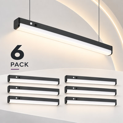 Bande DEL linéaire standard E2 Lighting de 1,2 m (4 pi) avec batterie de secours de 4 W, 5 puissances réglables, 5 températures de couleur sélectionnables, noire, ensemble de 6