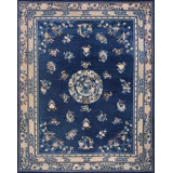 Antique Peking Chinese Floral, Geometric Knotted Rug