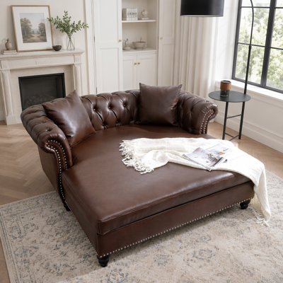 Méridienne de 63 pouces avec 2 coussins et canapé rembourré en similicuir pour plus de confort et de style dans le salon ou le bureau