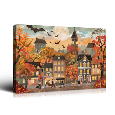 Halloween, reproduction d'art sur toile, automne, Halloween, rue, affiche rétro, affiche, feuille d'érable, galerie de photos, décoration, salon, chambre, salle de bain, cadre