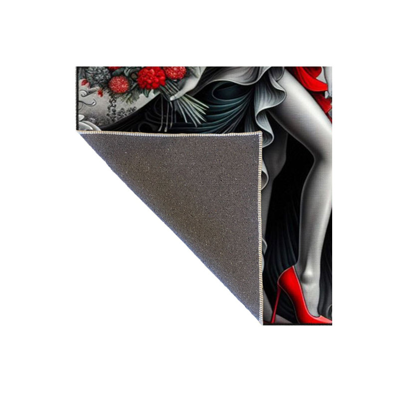 Tapis floral rouge à motif tissé lavable à la machine, Rectangle 5 pi 1 po x 7 pi 7 po