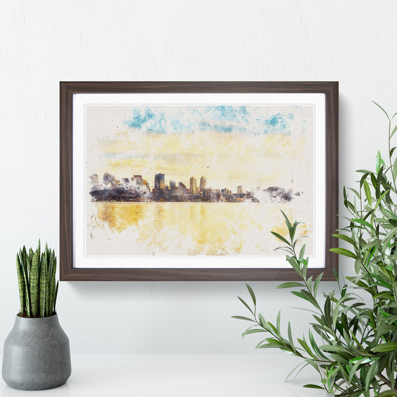 Reflection of the Seattle Skyline - Picture Frame Painting Print, Walnut Framed, 45cm H x 63cm W x 2cm D
