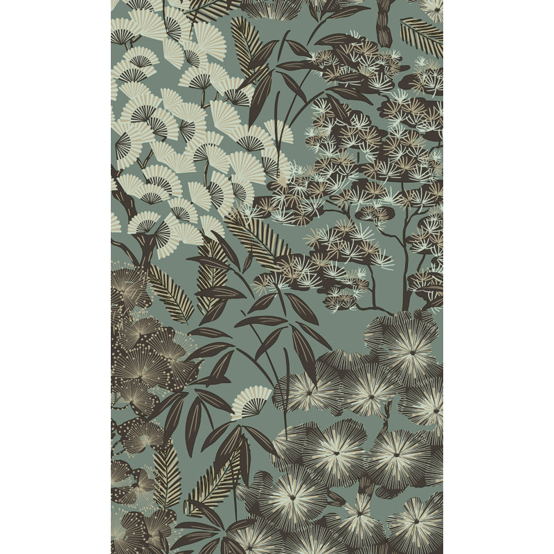 Papier peint oriental feuilles tropicales, Vert
