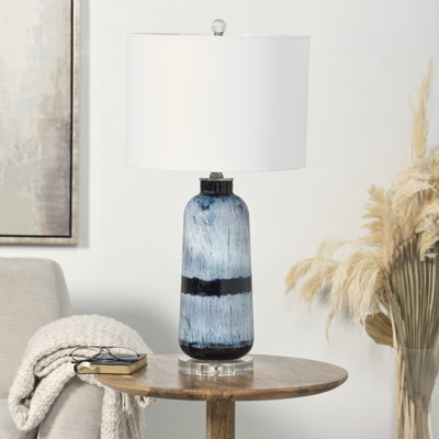 Lampe d'appoint en verre brossé abstrait bleu avec base en verre