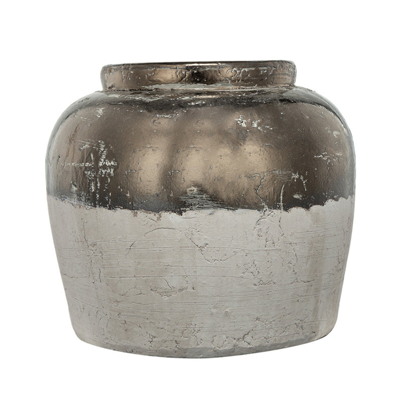 Round Sienna Brown Ceramic Accent Vase, 11" H x 13" W x 13" D