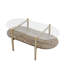 Table basse ovale en verre au design moderne, longueur 41 x largeur 21 x hauteur 17 pouces, pour le salon, structure à double couche avec fonction de rangement, verre transparent et panneau de fibres à densité moyenne brun