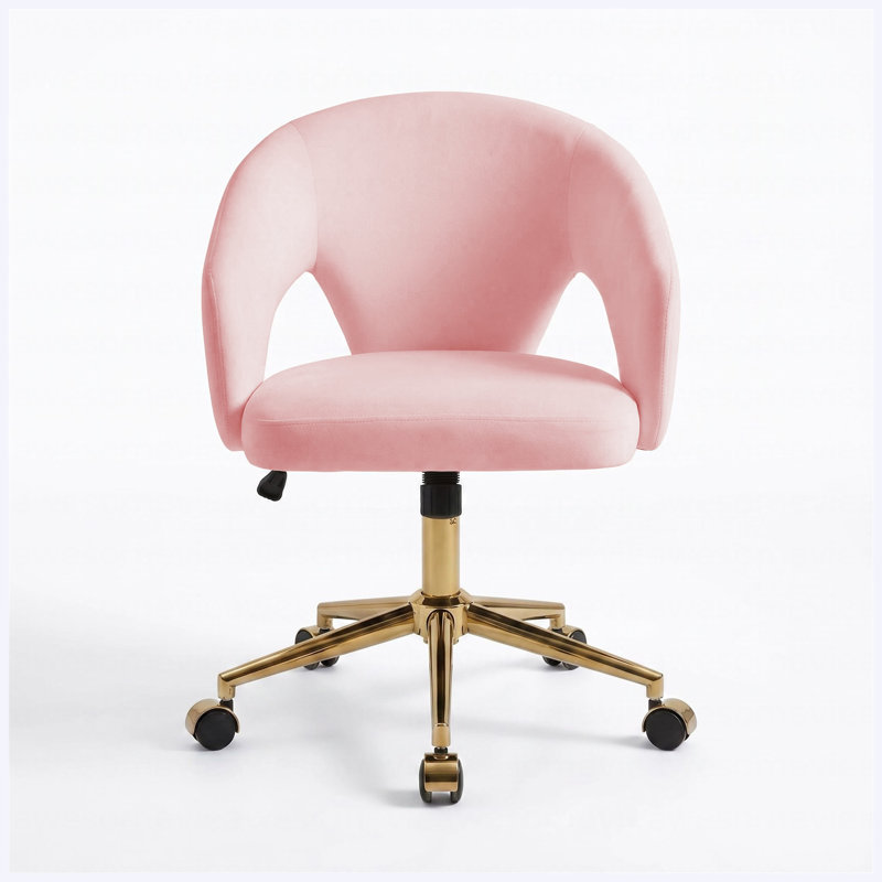 Fauteuil de bureau ergonomique rose réglable avec base dorée, fauteuil pivotant avec dossier pour bureau à domicile, chambre, longues heures d'assise