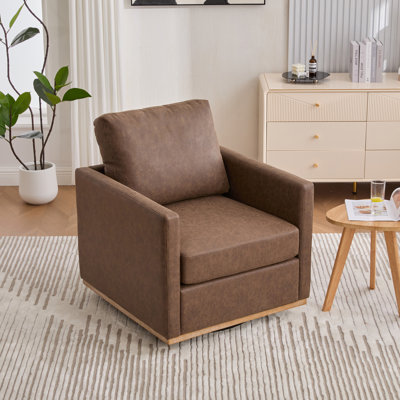 Mid-Century Modern Upholstered 360° Swivel Accent Chair and Comfy Single Sofa Chair, Club Lounge Reading Armchair for Living Room Bedroom Apartment Nu