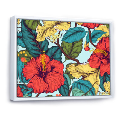 " Coral Teal Tropical Hibiscus Harmony II "