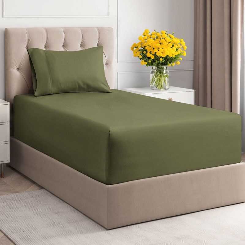Ensemble de draps en coton 4 pièces à densité de tissage 400 fils 4 pièces, Vert sauge