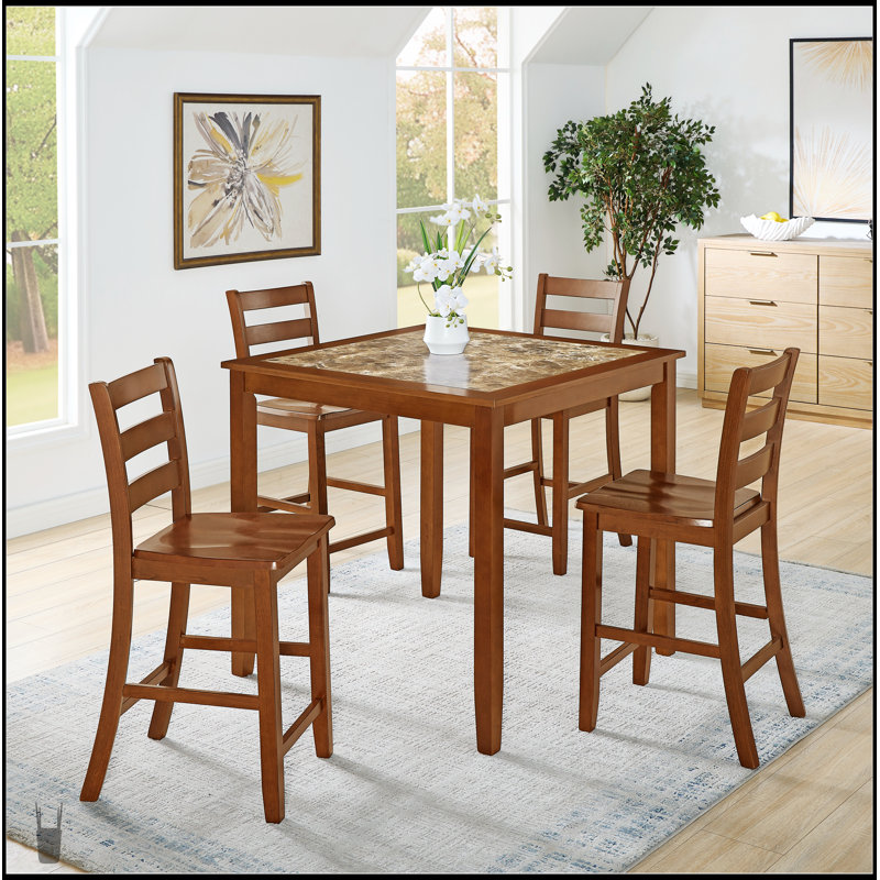 Ensemble de table à manger et de chaises de bar 5 pièces de style rétro, confortable et durable pour les petits espaces, facile à assembler