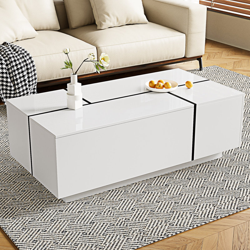 Table basse extensible avec rangement caché et tiroirs, Blanc