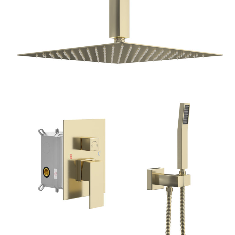 Pressure-Balanced Complete Shower System with Rough in-Valve, Gold
