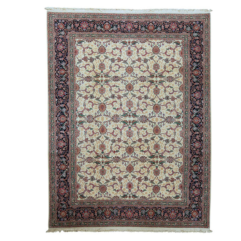 Tapis vert / beige / rouge en laine noué à la main 9 pi x 12 pi Foral