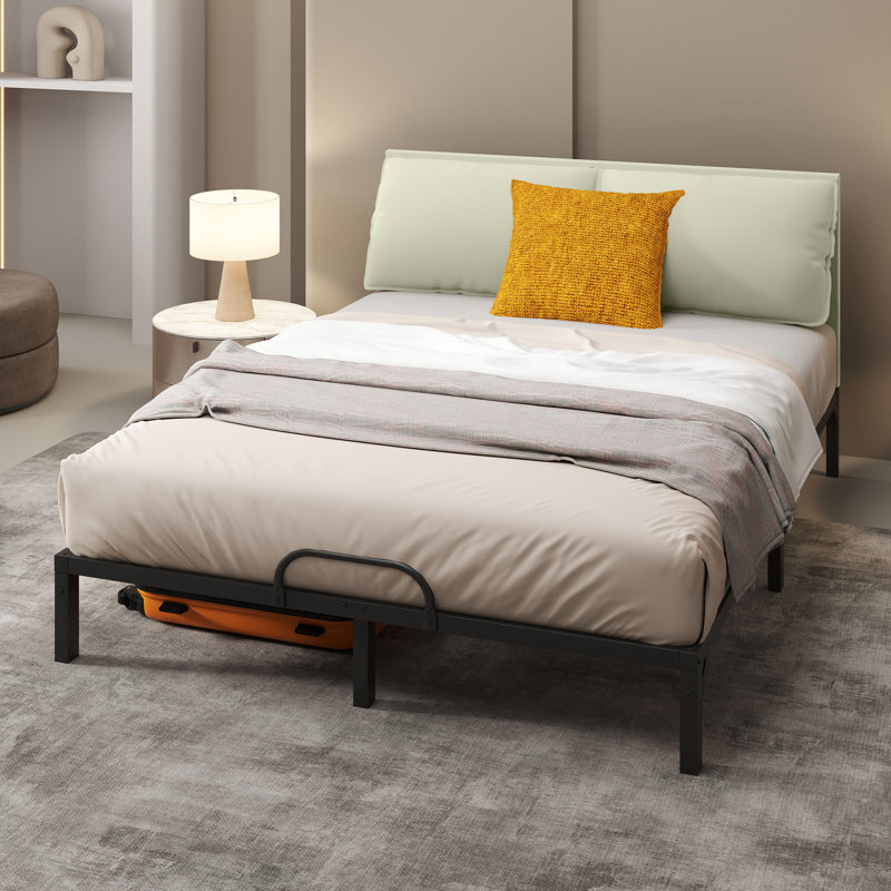 Lit plateforme en tissu d'ameublement, Beige, Grand