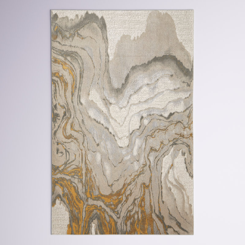 Tapis à motif de marbre abstrait Jordon Vanhorn gris / or, Rectangle 1 pi 8 po x 2 pi 10 po