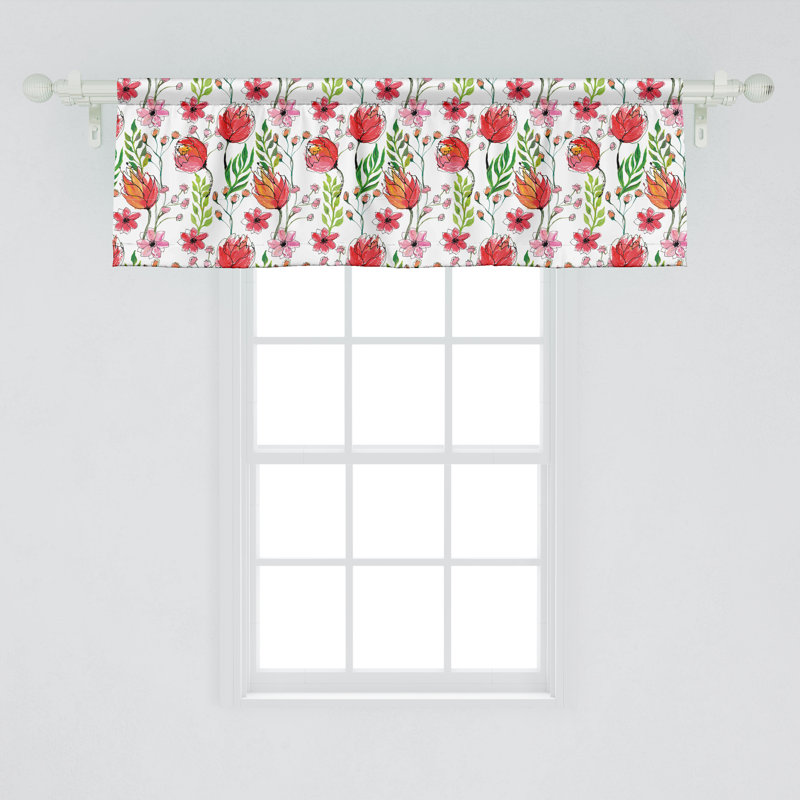 Pink and Green Floral Satin Rod Pocket Valance Set