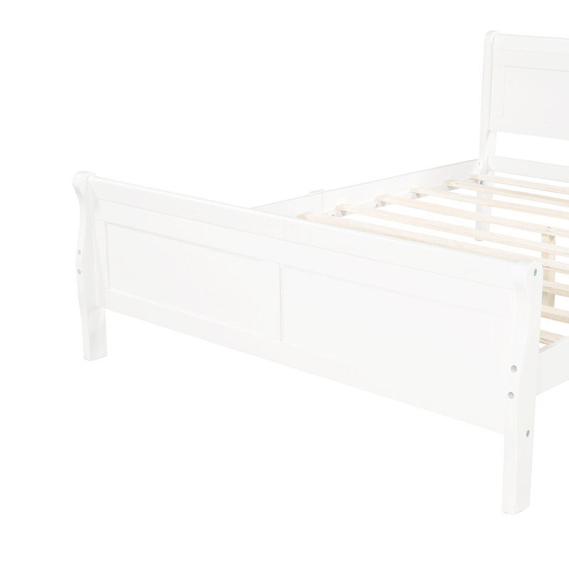 Lit plateforme en bois avec tête de lit et lattes en bois, Blanc