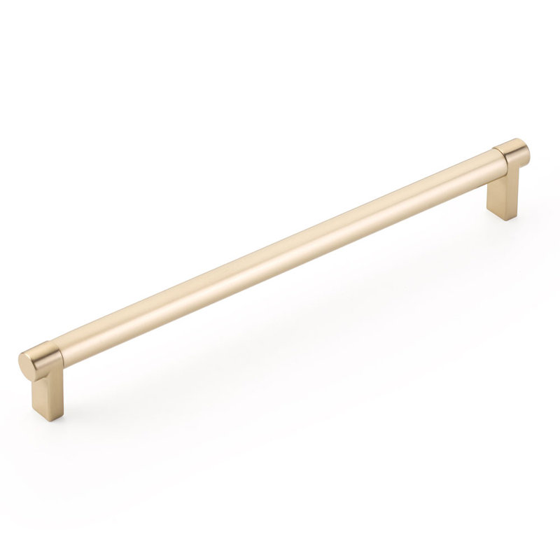 Emtek Select Cabinet Pull w/ Rectangular Stem & Smooth Bar, Satin Brass, 4" Center to Center