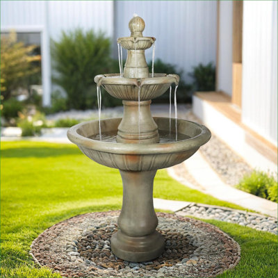 Fountains 51.5" 3-Tier Modern Outdoor Fountain for Garden Patio, With Built-in Pump | Concrete / Cement | Tiered Waterfall Fountain
