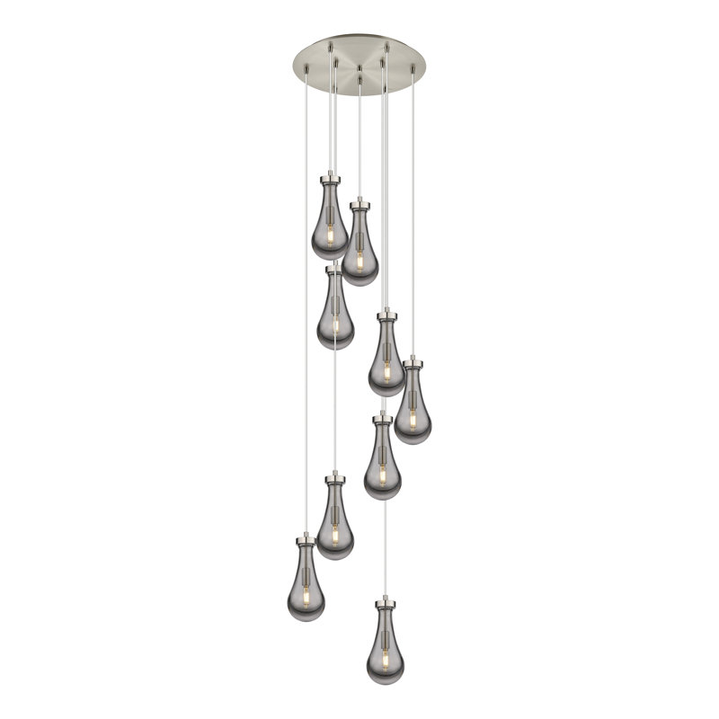 Luminaire suspendu à 9 lumières Rameriz, Gris fumée clair, Nickel satiné brossé