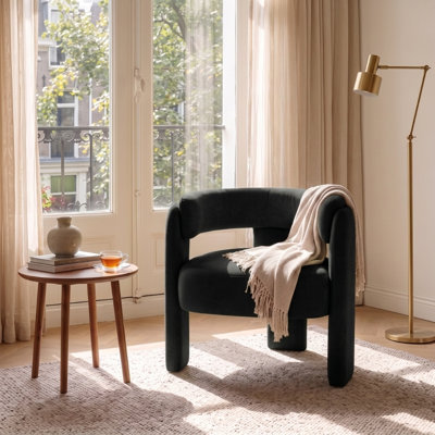 Fauteuil d'appoint pour le salon, fauteuil simple en velours, fauteuil de style Mid-Century, pieds en bois pour la lecture de bureau dans la chambre à coucher