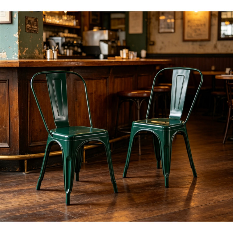 Set Of 2 Industrial Metal Dining Chairs With 18 Inch Seat Height, Stackable Design For Indoor And Outdoor Use, Easy-Clean Surface, Durable Modern Construction