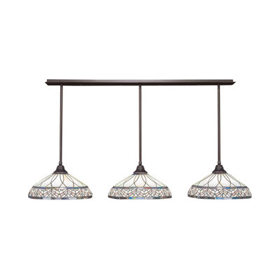 3 Light Stem Hung Linear Pendalier Shown With 16" Royal Merlot Art Glass