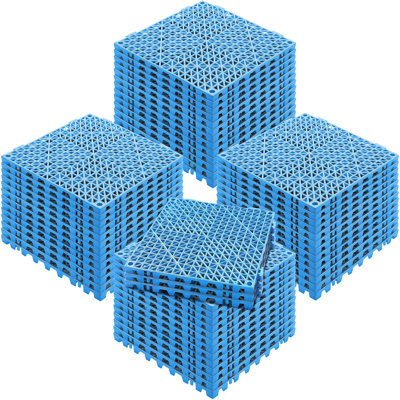 Interlocking Tile 55PCS Blue, Drainage Tiles 12" X 12" Splicing, PVC Interlocking Drainage Floor Tiles, Non-Slip Drainage Holes For Restroom, Bathroom, Kitchen, Pool, Wet Areas, Blue