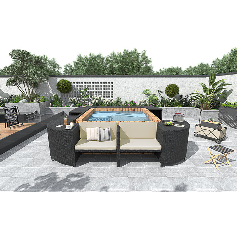 Ensemble de canapés modulaires en rotin pour l'extérieur avec cadre mini Spa, Gris clair