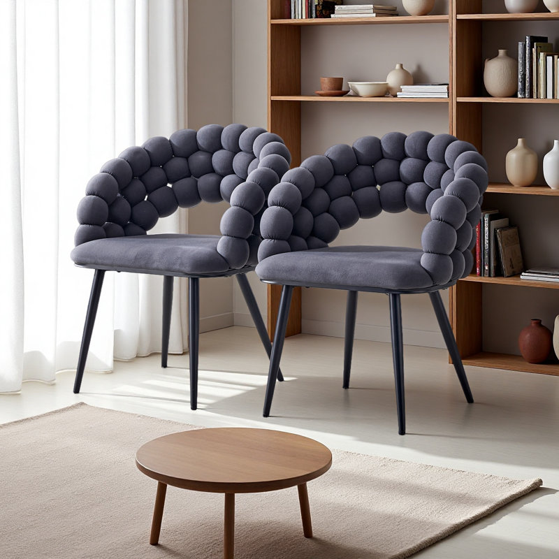 Chaises de salle à manger en velours, Noir, Gris