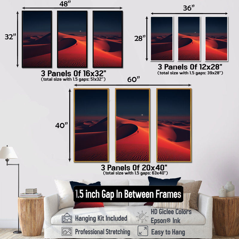 Red Desert Twilight Photo II - art mural désert, Cadre flottant doré, H 28 po x l 36 po x P 1 po