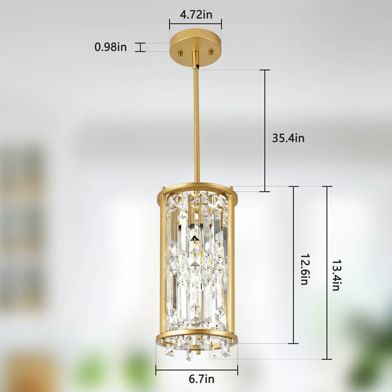 1-Light Crystal Pendant Lighting, Gold