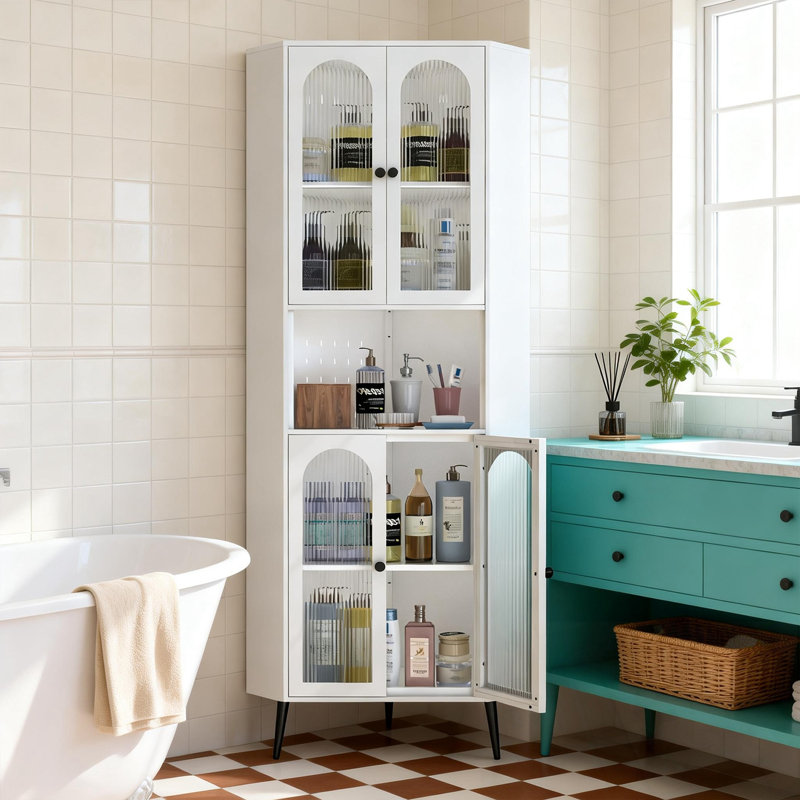 Armoire de coin en métal avec portes et tablettes réglables