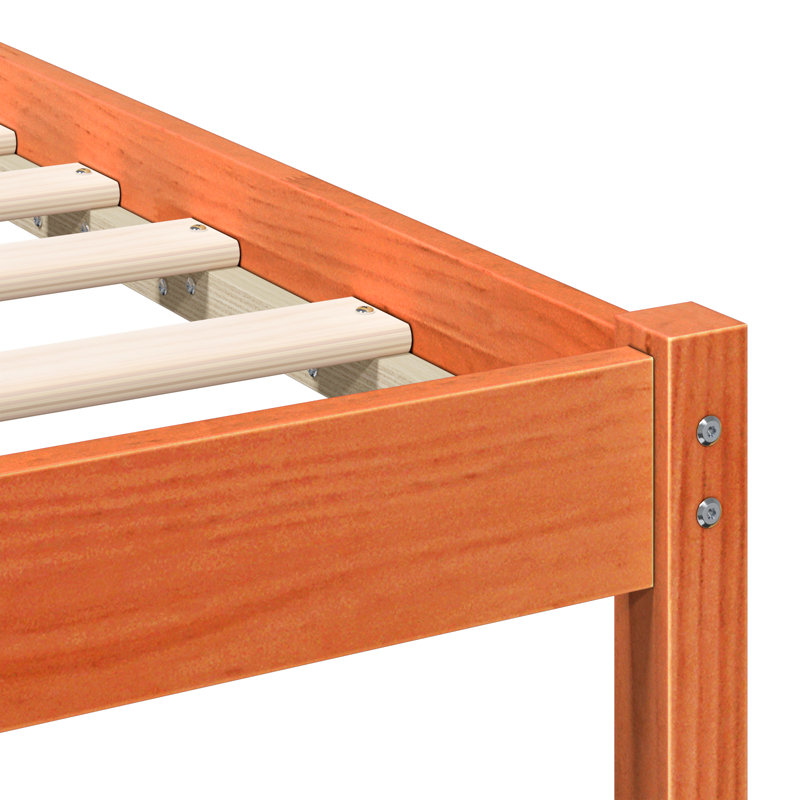 With Headboard Solid Pine Wood, Small Single (2'6), Wax Brown