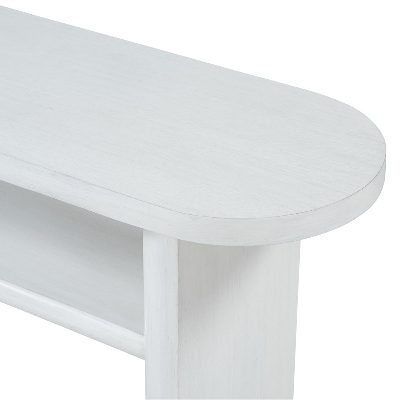 Console avec bords arrondis et tablette robuste, Blanc antique