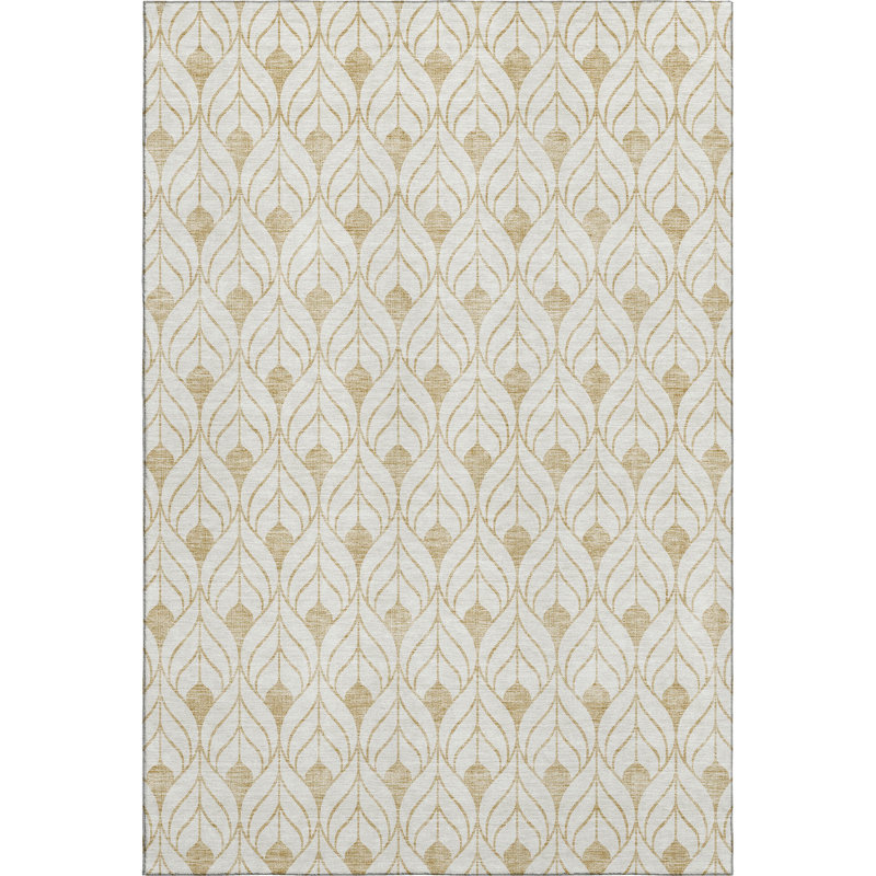 Premium Machine Washable Prisco Gold Rug, Rectangle 2'6" x 3'10"