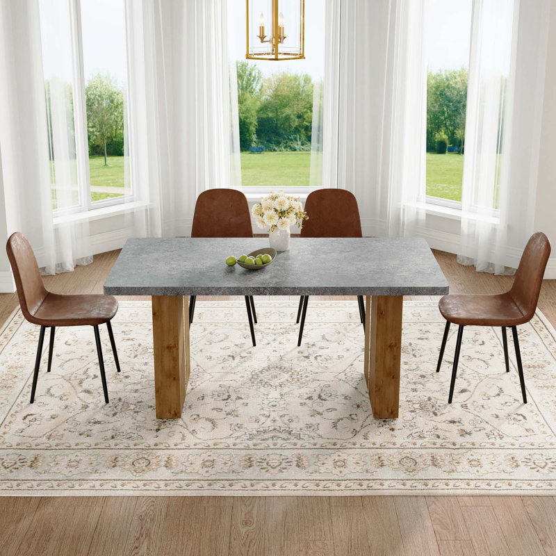 Ensemble de table et de chaises, ensemble de salle à manger moderne en panneau de fibres à densité moyenne - avec 4 chaises confortables en tissu et technologie avec un coin arrondi
