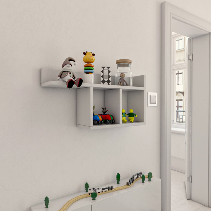 Modern Wall Shelf, White, 28.3 x 14.6 x 7.1 Inches | 100% Melamine Coated Particle Board, Thickness: 0.7 Inches | Numerous Shelves, Wall-Mountable, Elegant Design for Home & Office Storage Solutions