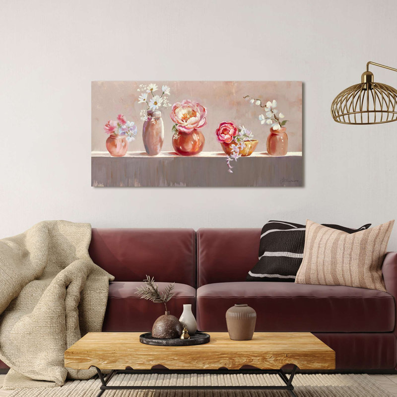 Shabby Elegance Panel: Wild Flowers In Bottles by Nel Whatmore - Print, 60cm H x 120cm W x 4cm D