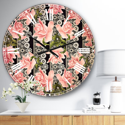 Motif de roses noires - Horloge murale traditionnelle