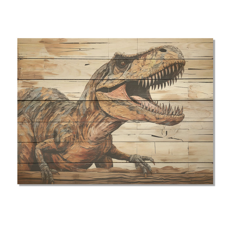 «Dinosaur Canyon I» brun - impression de dinosaure sur bois, H 10 po x l 20 po