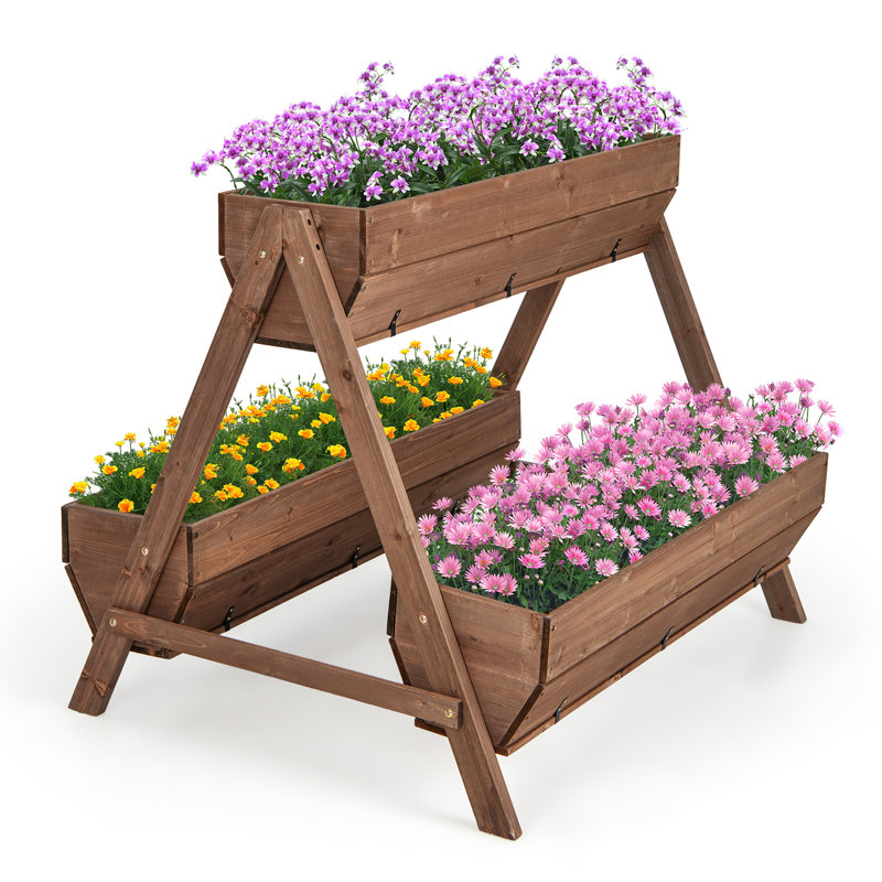 Arlmont & Co. Vertical Raised Garden Bed Wood Tiered Plant Stand W/ 3 Planter Containers, 35" H x 44" W x 36" D