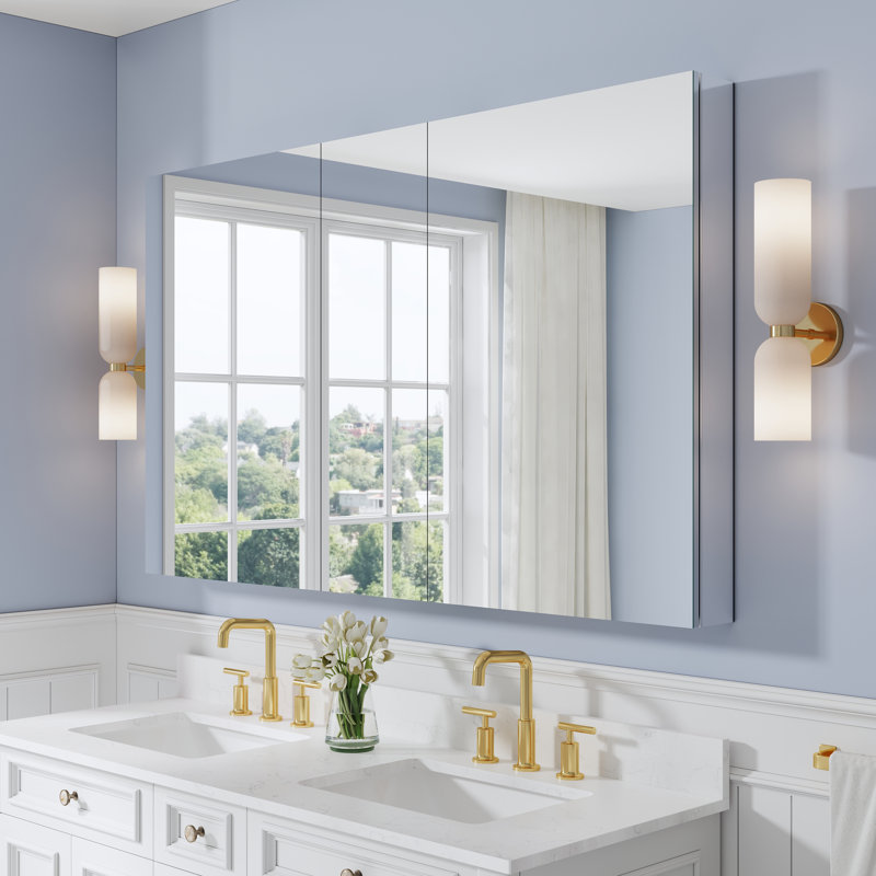 60''W X 36''H Recessed Or Surface-Mount Bathroom Medicine Cabinet With Mirror And Adjustable Glass Shelves, 60"