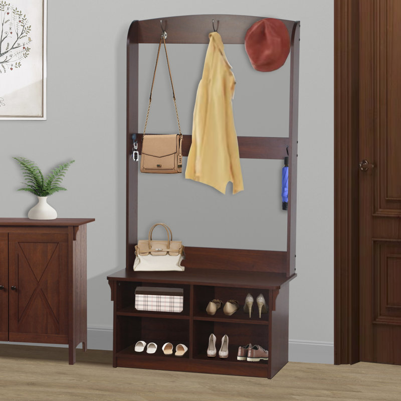 Arbre d'entrée avec banc de rangement réglable "HALL TREE & SHOE BANC" - Mobilier d'entrée classique pour l'organisation et le style "