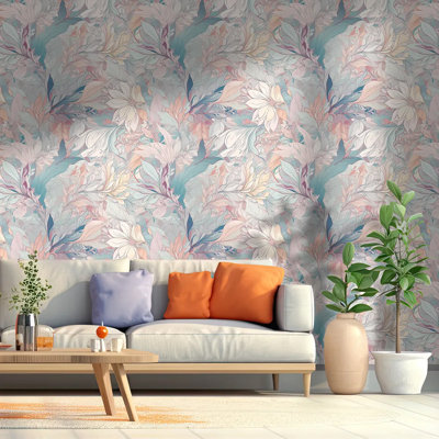 Pastel Tropical Floral Wallpaper Peel And Stick Roll Premium