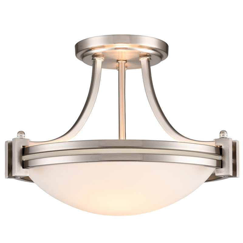 Plafonnier semi-encastré en verre Bouton, Nickel brossé