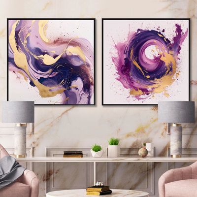 Ensemble de 2 collages carrés violets et roses VI - Fractals
