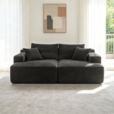 Canapé modulaire 75 po Cloud, méridienne en forme de L avec méridienne en forme de R avec assise profonde et confortable canapé 2 places pour salon moderne (tissu moelleux), gris, porte-gobelet
